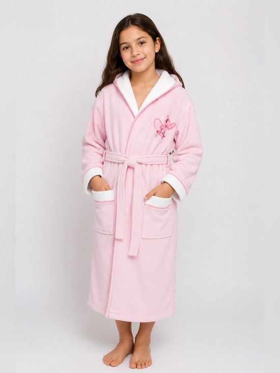 other Other - Kids Pink Bathrobe 100% Cotton Hooded Soft Lined Robe Cozy 7-9Y